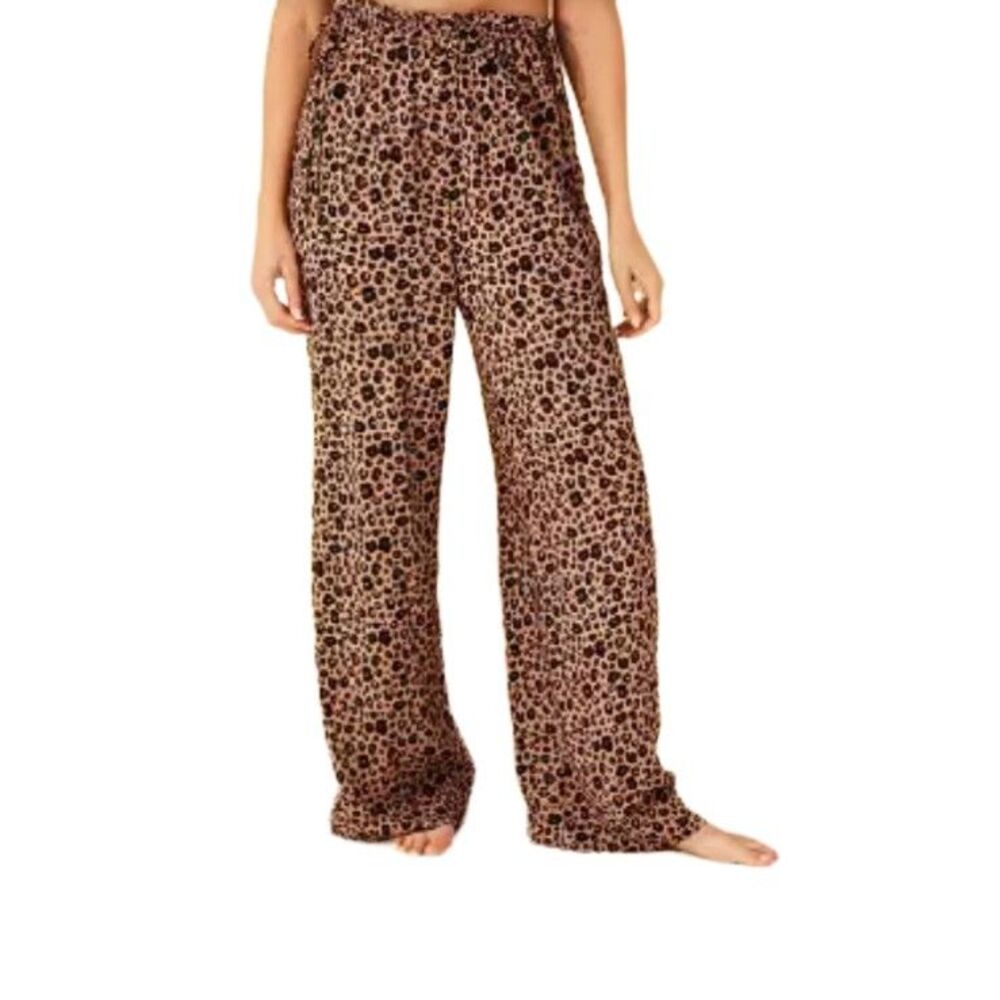 Shade & Shore Leopard Print Pants Womens M Boho Beach Swim Cover Coastal New